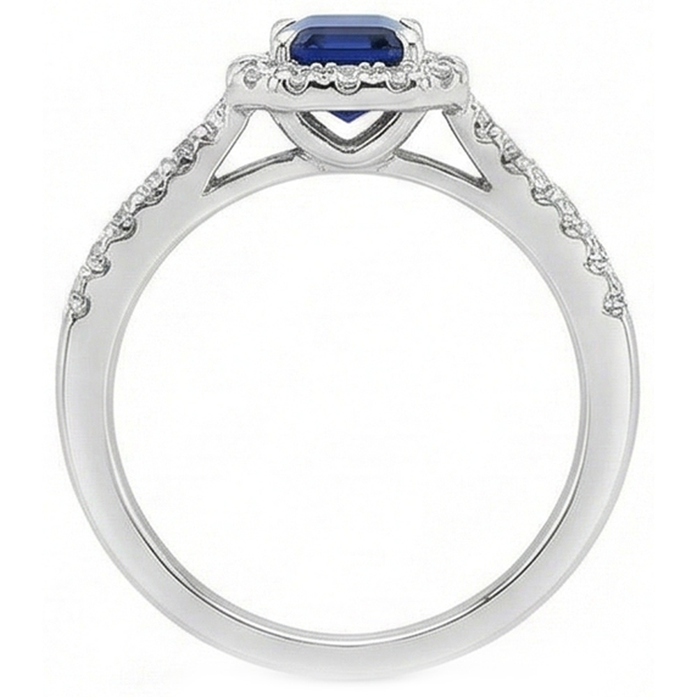 2.85 Carats Blue Sapphire And Natural Earth Mined DIAMOND ( NOT LAB GROWN )s Ring Prong Set 14K White Gold