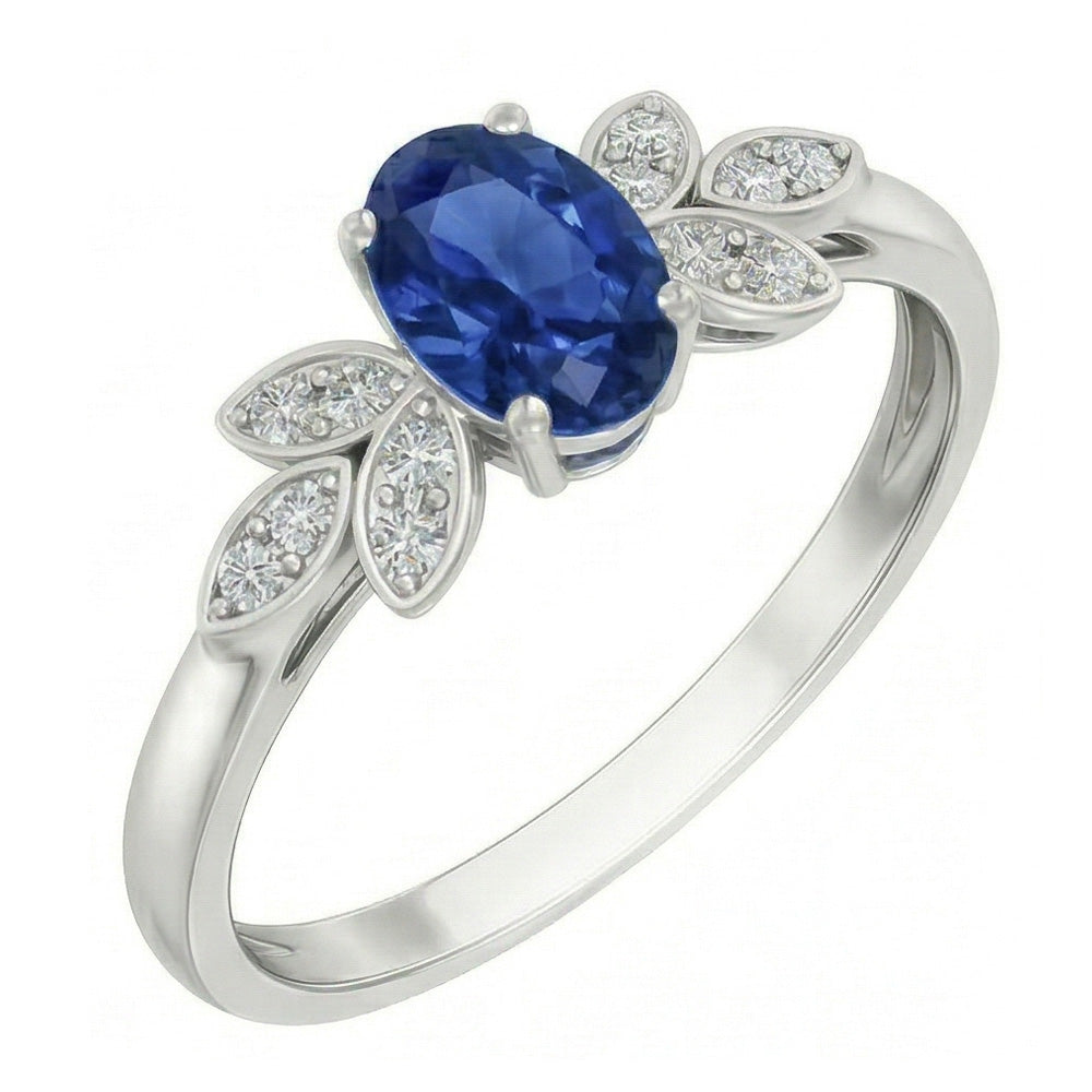 2.85 Carats Ceylon Blue Sapphire And Natural Earth Mined DIAMOND ( NOT LAB GROWN )s Ring White Gold 14K