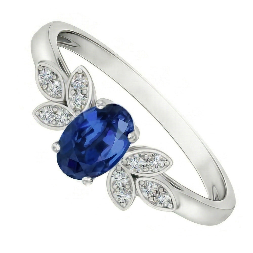 2.85 Carats Ceylon Blue Sapphire And Natural Earth Mined DIAMOND ( NOT LAB GROWN )s Ring White Gold 14K