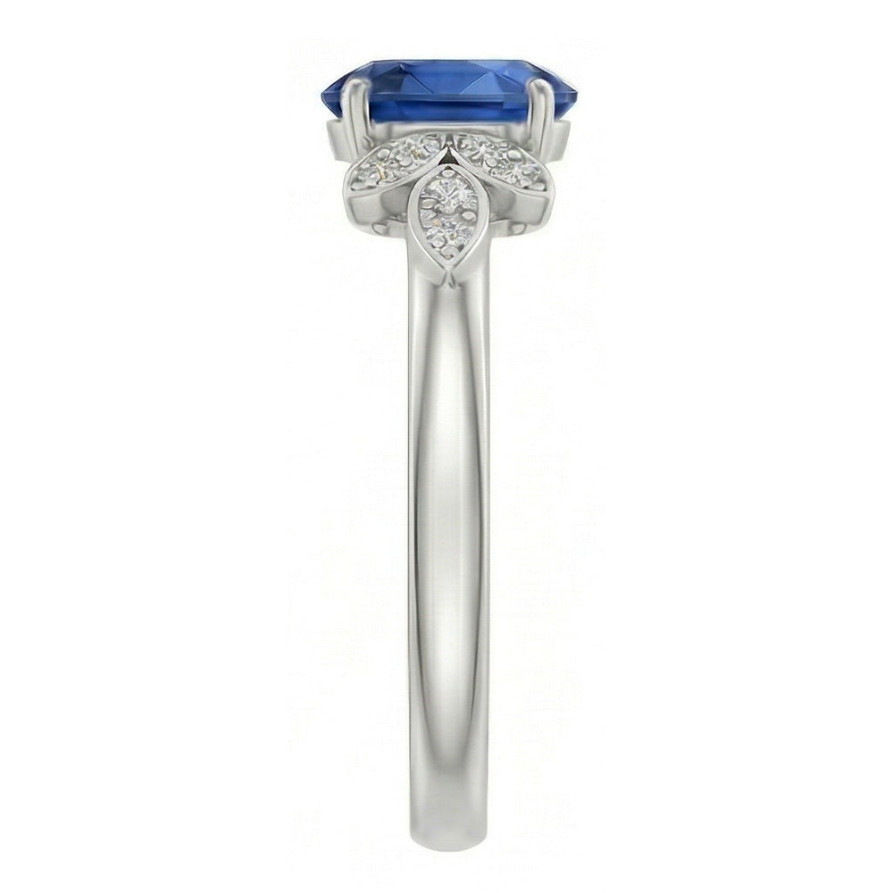 2.85 Carats Ceylon Blue Sapphire And Natural Earth Mined DIAMOND ( NOT LAB GROWN )s Ring White Gold 14K
