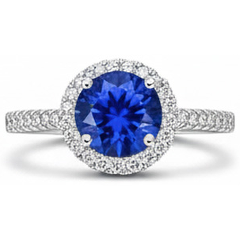 natural round sapphire 2.85ct ring with diamond accents