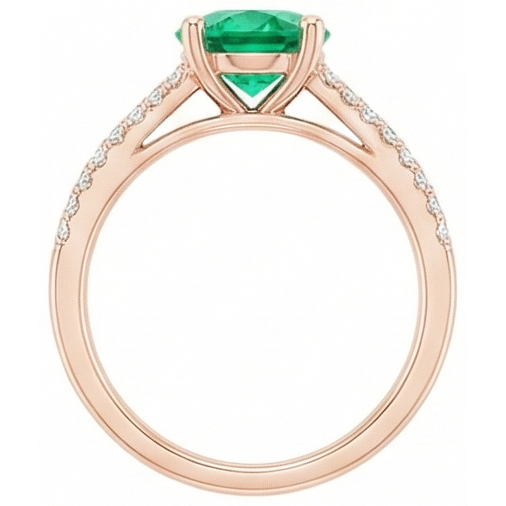 2.85 Ct Round Cut Green Emerald With Natural Earth Mined Diamond 14K Rose Gold