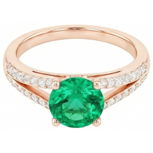 2.85 Ct Round Cut Green Emerald With Natural Earth Mined Diamond 14K Rose Gold