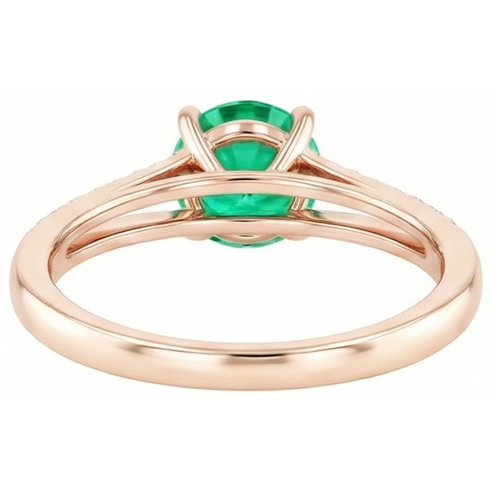 2.85 Ct Round Cut Green Emerald With Natural Earth Mined Diamond 14K Rose Gold
