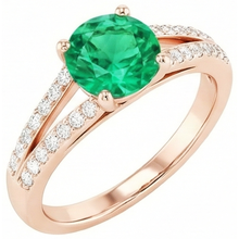 2.85 Ct Round Cut Green Emerald With Natural Earth Mined Diamond 14K Rose Gold