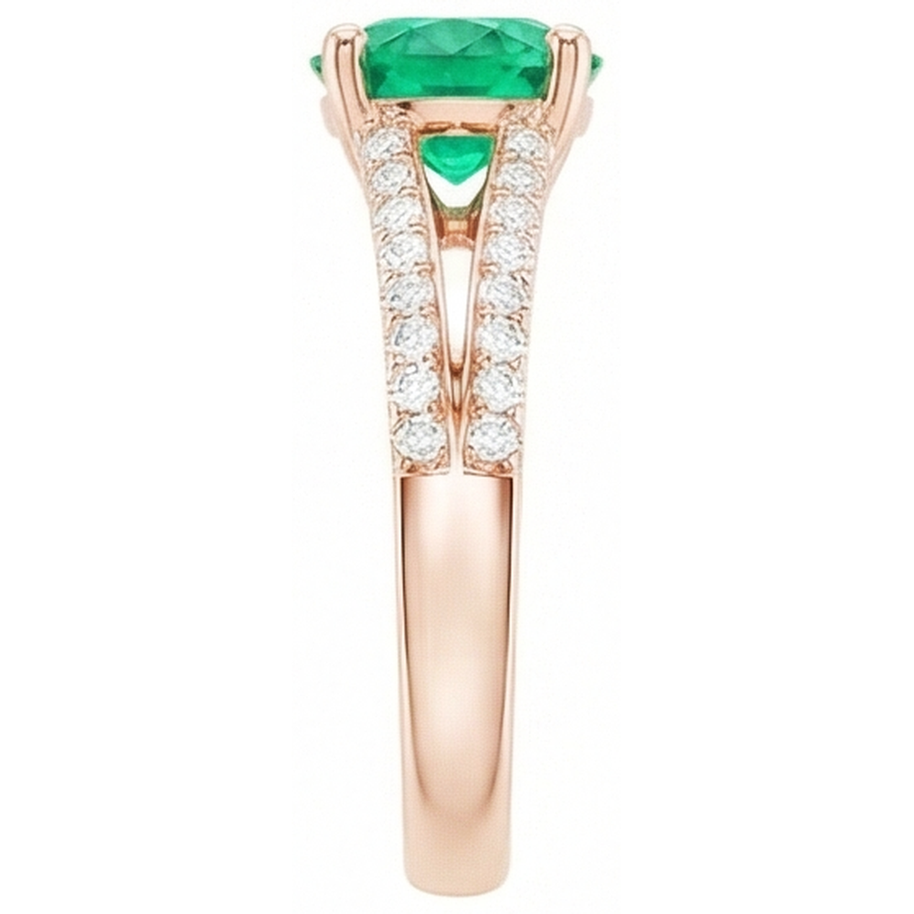 2.85 Ct Round Cut Green Emerald With Natural Earth Mined Diamond 14K Rose Gold