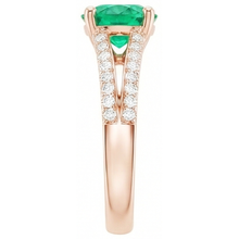 2.85 Ct Round Cut Green Emerald With Natural Earth Mined Diamond 14K Rose Gold