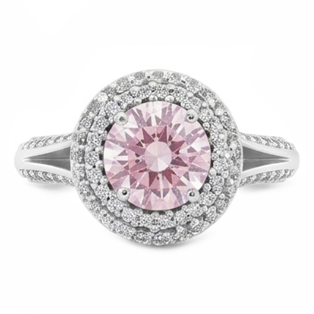2.88 Ct. Halo Style Round Pink Sapphire Engagement Ring Gemstone