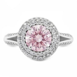 2.88 Ct. Halo Style Round Pink Sapphire Engagement Ring Gemstone