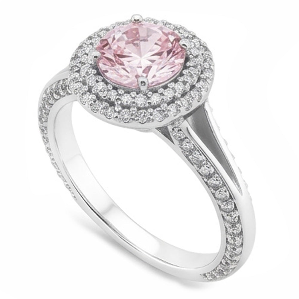 2.88 Ct. Halo Style Round Pink Sapphire Engagement Ring Gemstone