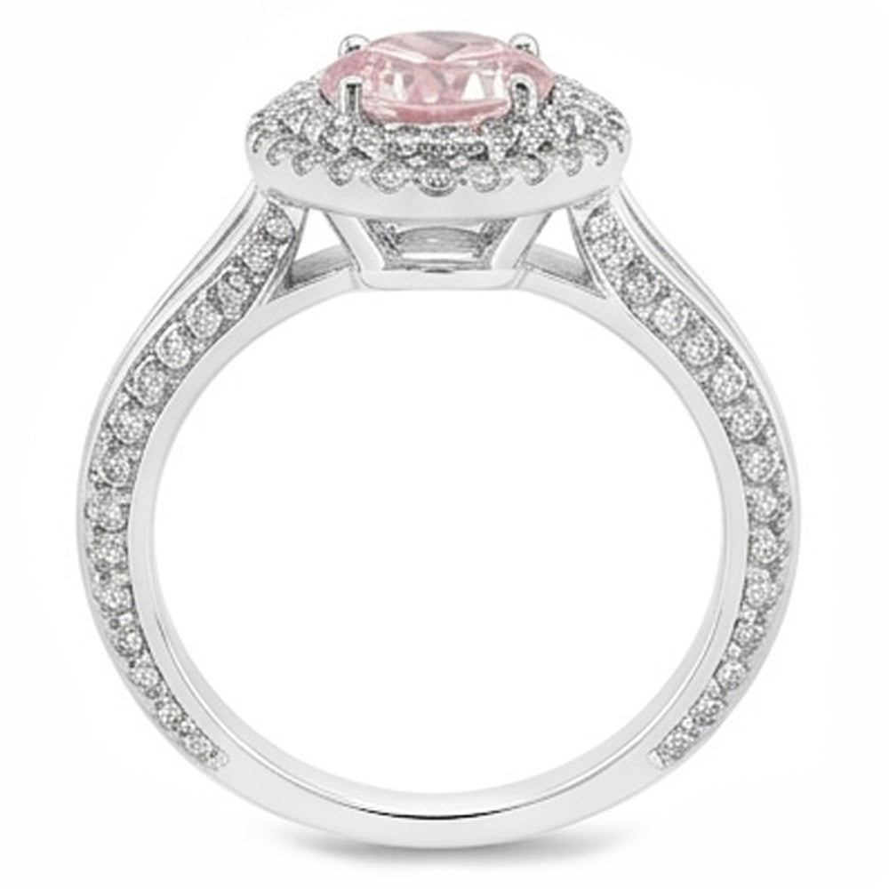 2.88 Ct. Halo Style Round Pink Sapphire Engagement Ring Gemstone