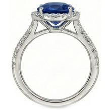 natural round sapphire 2.90ct ring on white background