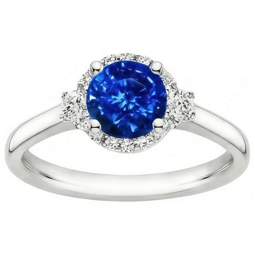 natural round sapphire 2.90ct ring front view
