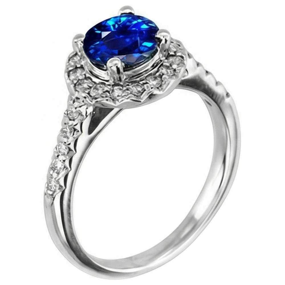2.90 Ct Sri Lanka Blue Sapphire With Natural Earth Mined Diamond Ring White Gold 14K