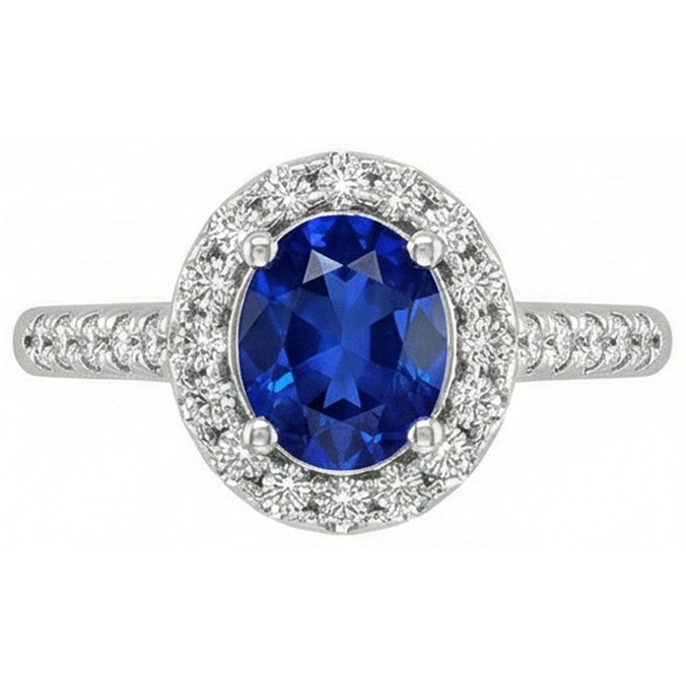 2.90 Ct Sri Lanka Blue Sapphire With Natural Earth Mined Diamond Ring White Gold 14K