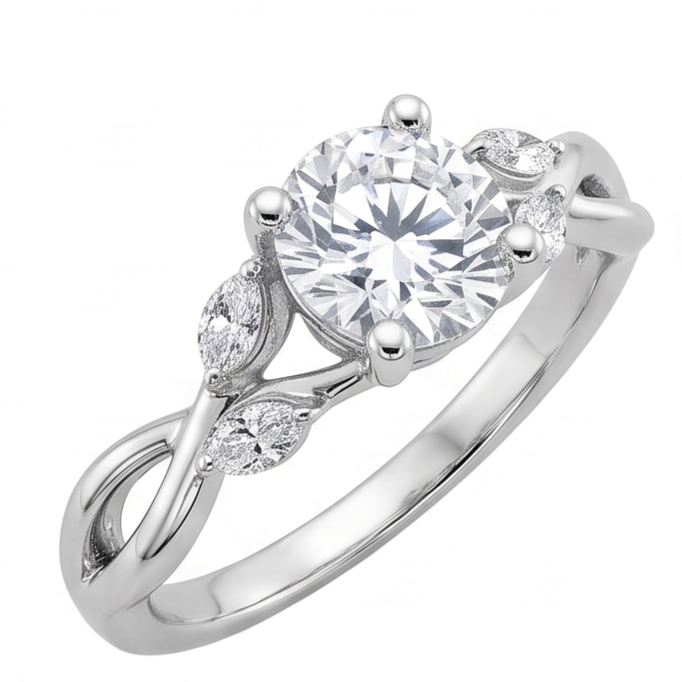 2.94 Carats Round And Marquise Cut Natural Earth Mined Diamonds Anniversary Ring White Gold