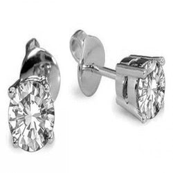 2 Carat 4 Prong Set Oval Solitaire Genuine Diamond Stud Earrings White Gold