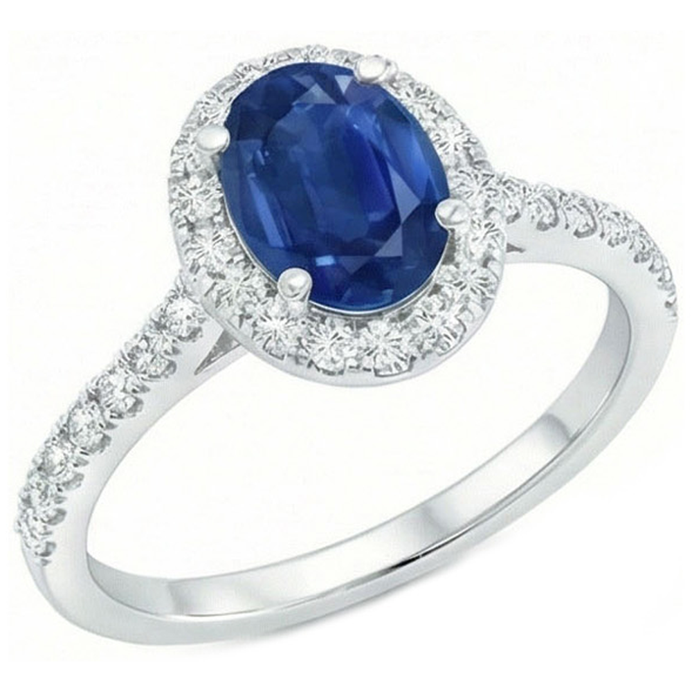 2 Carat Blue Sapphire Natural Earth Mined Diamond Ring