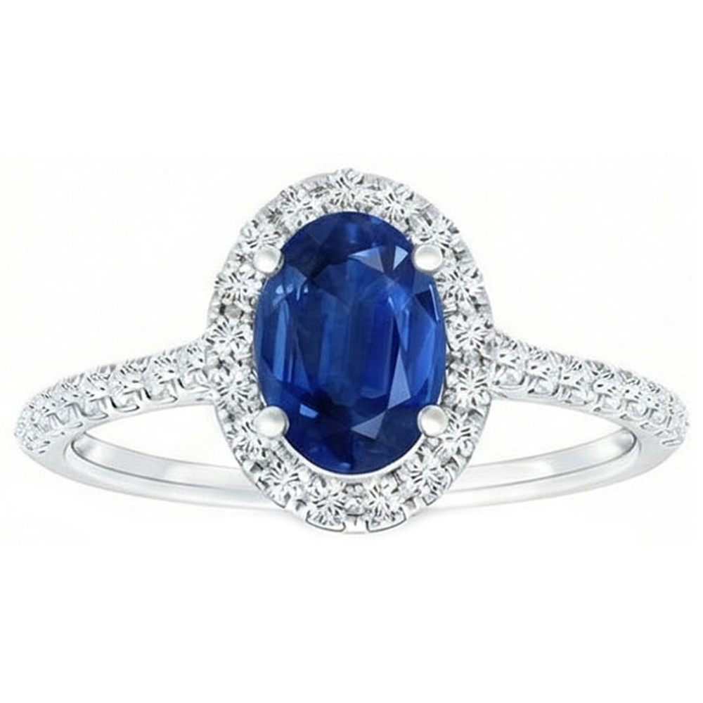 2 Carat Blue Sapphire Natural Earth Mined Diamond Ring