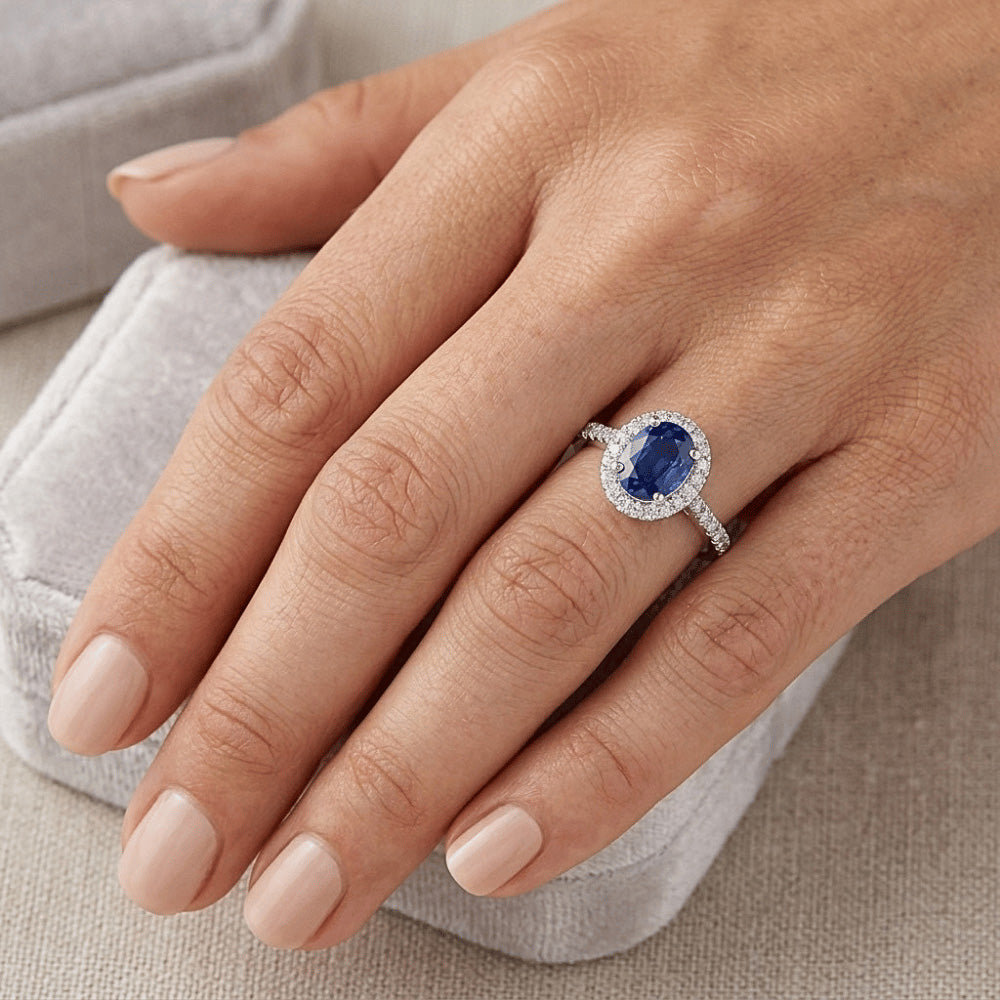 2 Carat Blue Sapphire Natural Earth Mined Diamond Ring