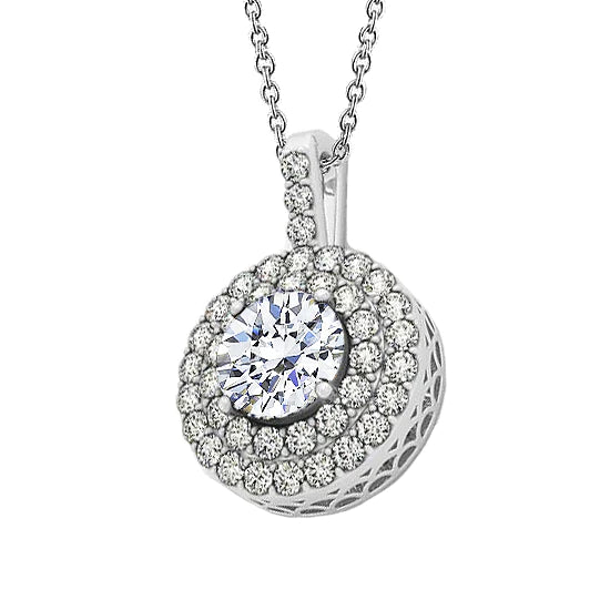 2 Carat Double Row Real Diamonds Pendant Necklace Without Chain Gold 14K