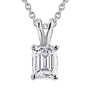 2 Carat Emerald Cut Prong Set Real Diamond Pendant White Gold 14K