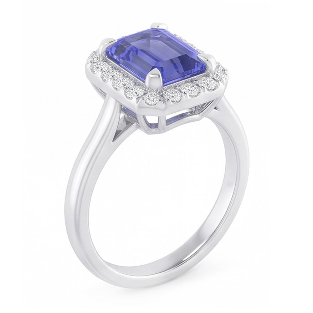 2 Carat Emerald Cut Sapphire Halo Ring