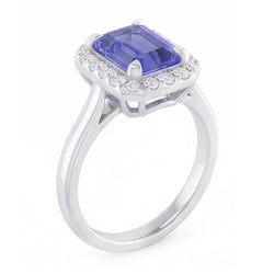 2 Carat Emerald Cut Sapphire Halo Ring