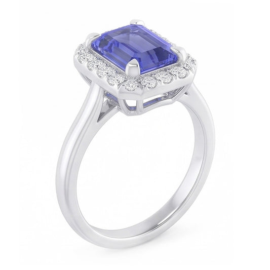 2 Carat Emerald Cut Sapphire Halo Ring