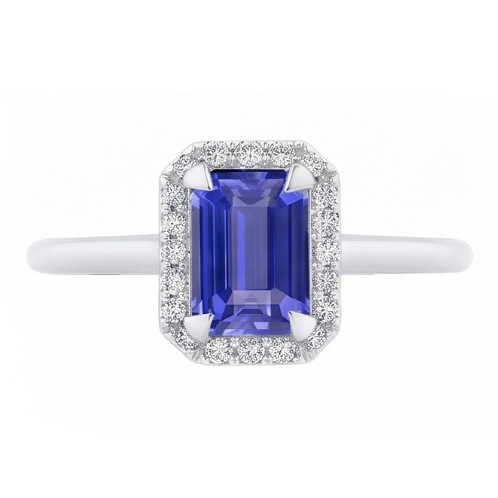 2 Carat Emerald Cut Sapphire Halo Ring