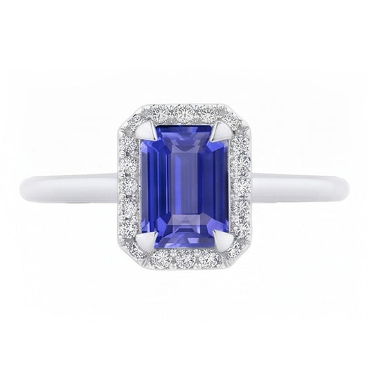 2 Carat Emerald Cut Sapphire Halo Ring