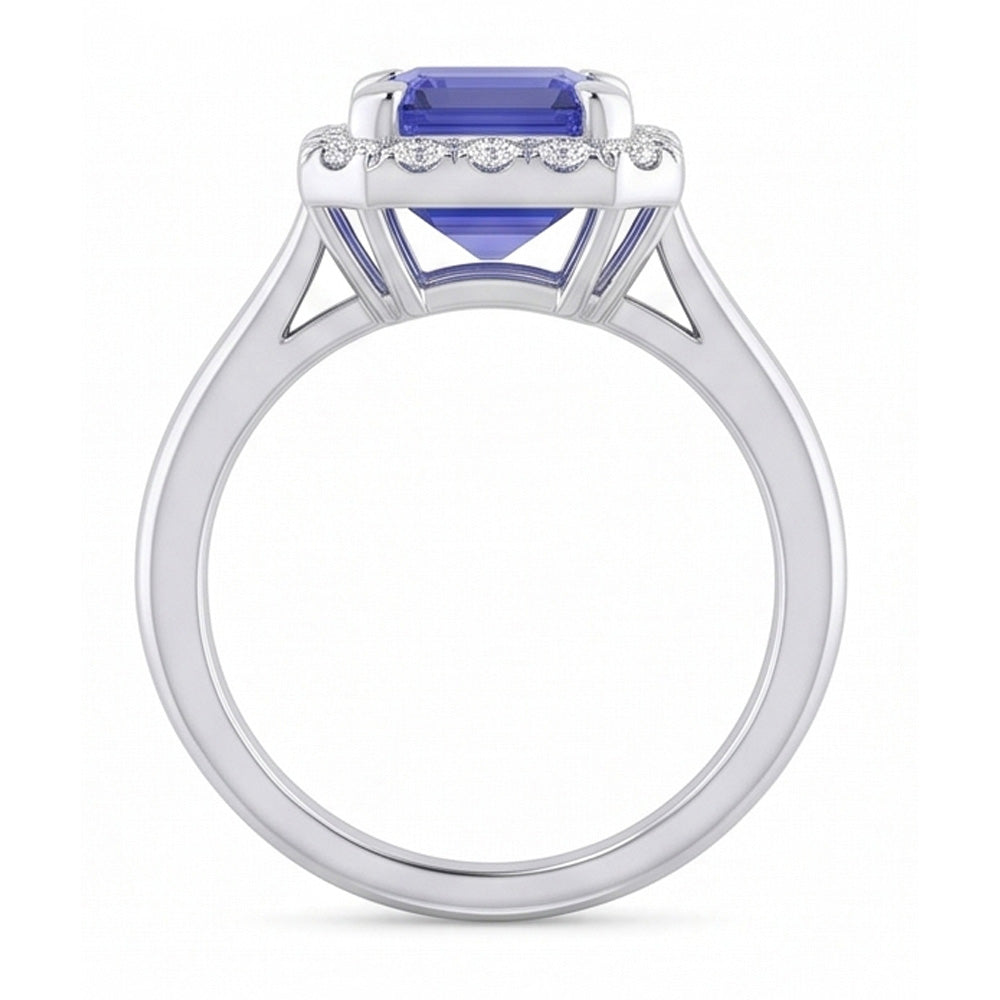 2 Carat Emerald Cut Sapphire Halo Ring