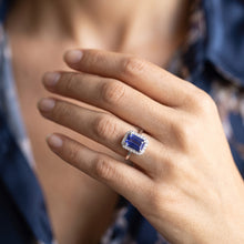 2 Carat Emerald Cut Sapphire Halo Ring