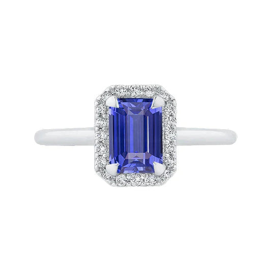2 Carat Emerald Cut Sapphire Halo Ring