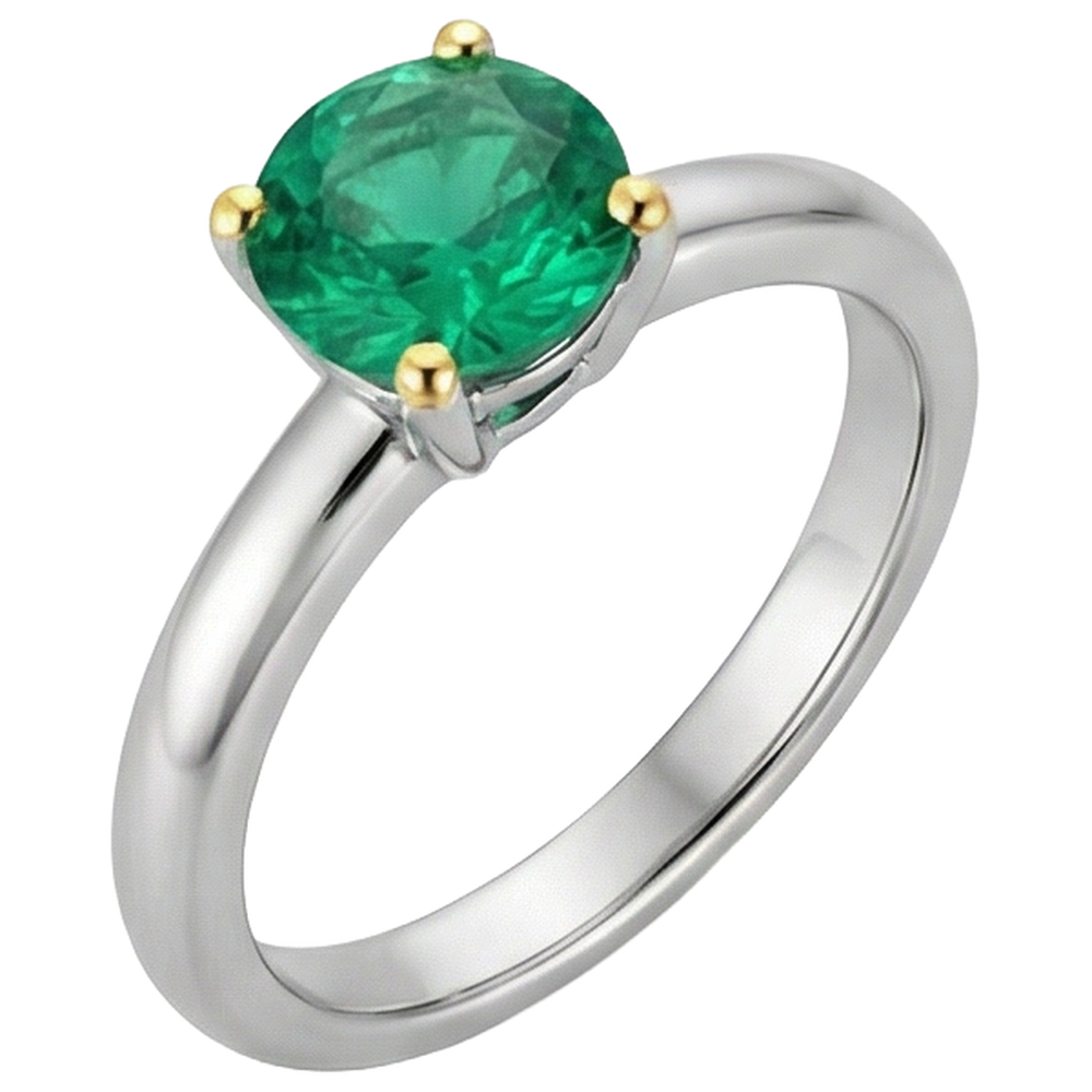 Gemstone Ring 14 Karat Two Tone Gold with Colombian Emerald – side view