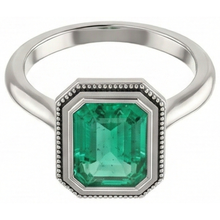 Colombian Emerald Step Cut Precious Stone Ring in 14K Two Tone Gold – front view