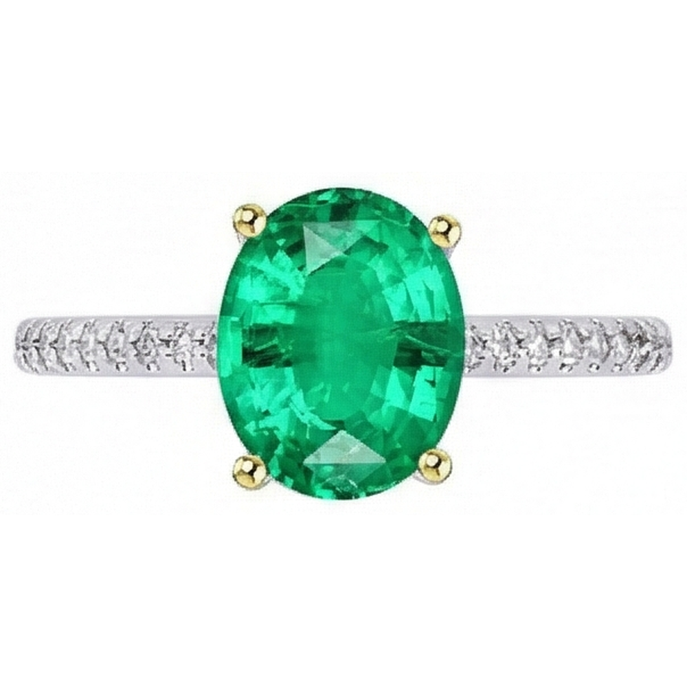 Oval Emerald ring in 14K Two Tone Gold – front view