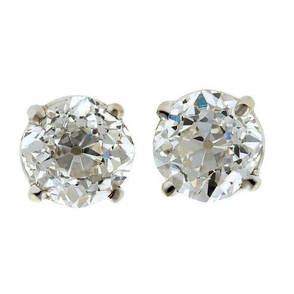2 Carat Miner Cut Old Mine Studs Real Natural Earth Mined Diamond Earrings