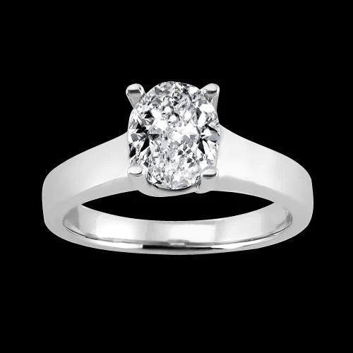 2 Carat Oval Real Diamond Solitaire Engagement Ring White Gold 14K