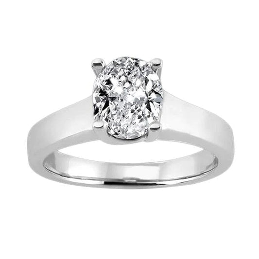 2 Carat Oval Real Diamond Solitaire Engagement Ring White Gold 14K