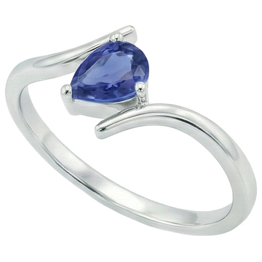 2 Carat Pear Solitaire White Gold Ring Ceylon Sapphire Tension Style