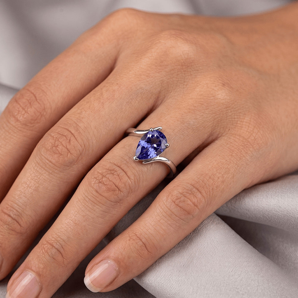 2 Carat Pear Solitaire White Gold Ring Ceylon Sapphire Tension Style
