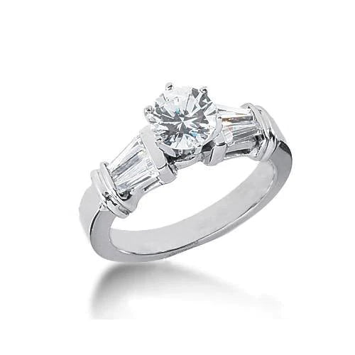 2 Carat Round & Baguette Real Diamond Three Stone Ring White Gold