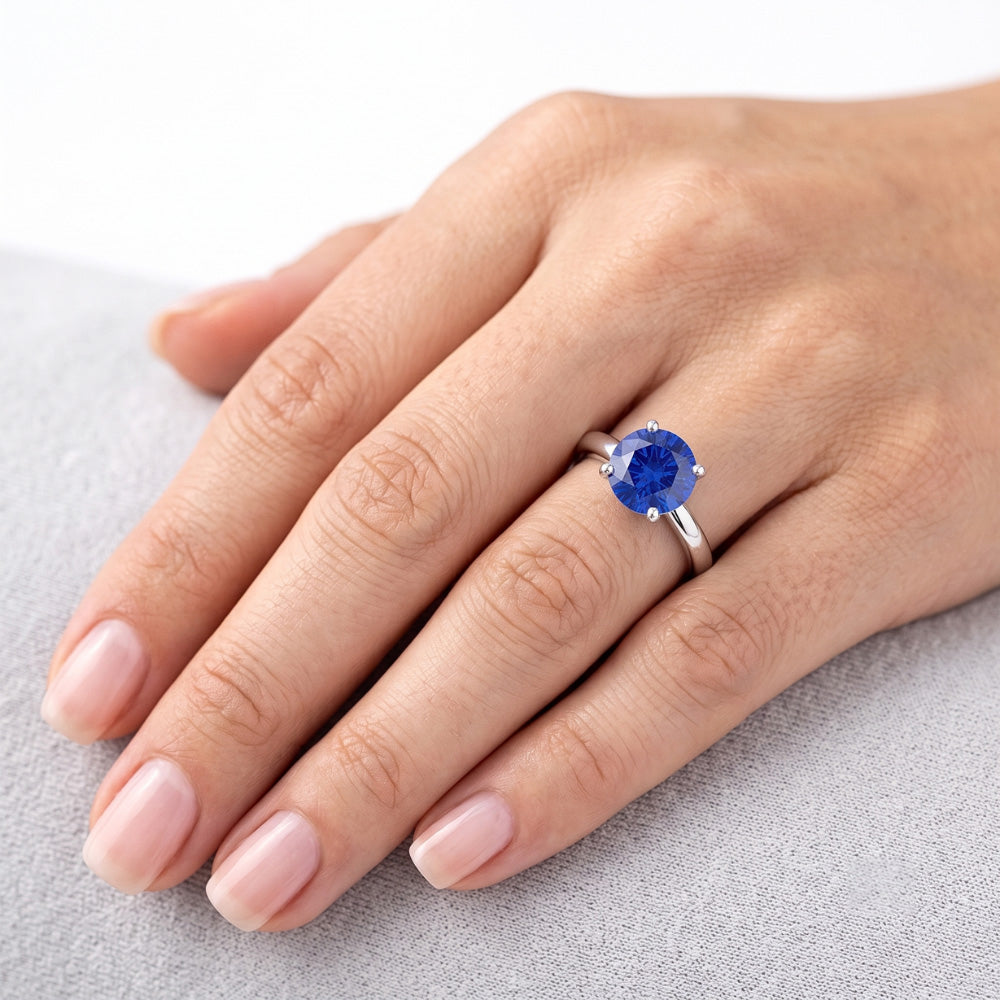2 Carat Round Sapphire Engagement Ring