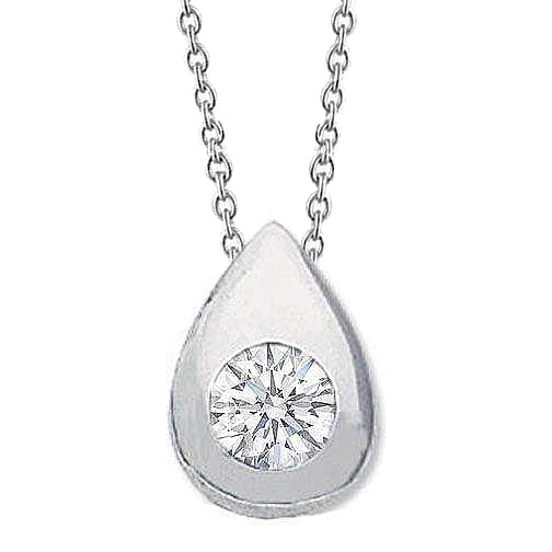 2 Carat Round Tear Drop Shape Real Diamond Pendant Necklace Gold White 14K