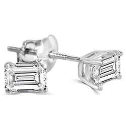 2 Carat Solitaire Emerald Cut Real Diamond Stud Earring White Gold