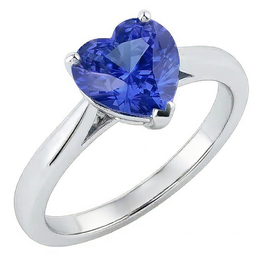 2 Carat Solitaire Ring Heart Prong Set Light Blue Sapphire Gold 14K