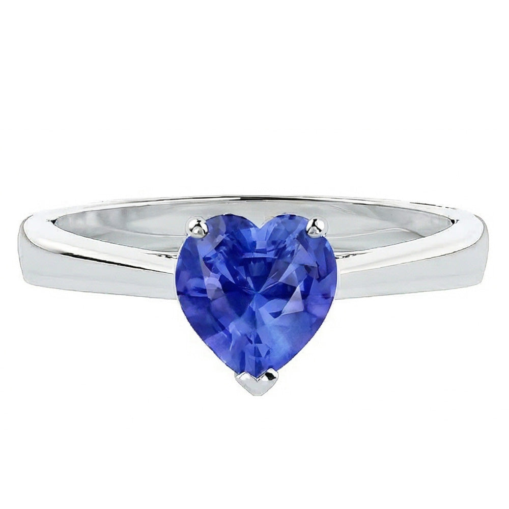 2 Carat Solitaire Ring Heart Prong Set Light Blue Sapphire Gold 14K