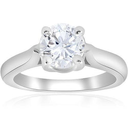 2 Carat Solitaire Round Cut Real Diamond Engagement Ring White Gold 14K