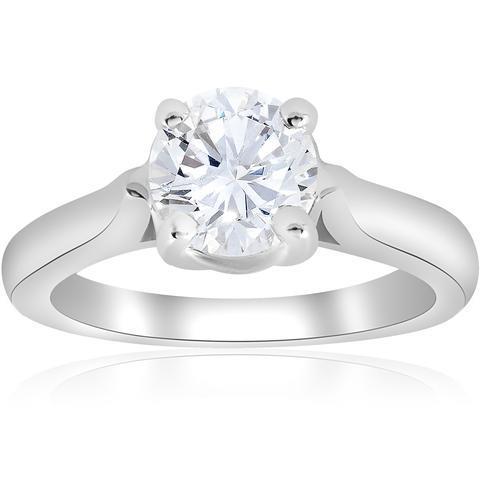 2 Carat Solitaire Round Cut Real Diamond Engagement Ring White Gold 14K